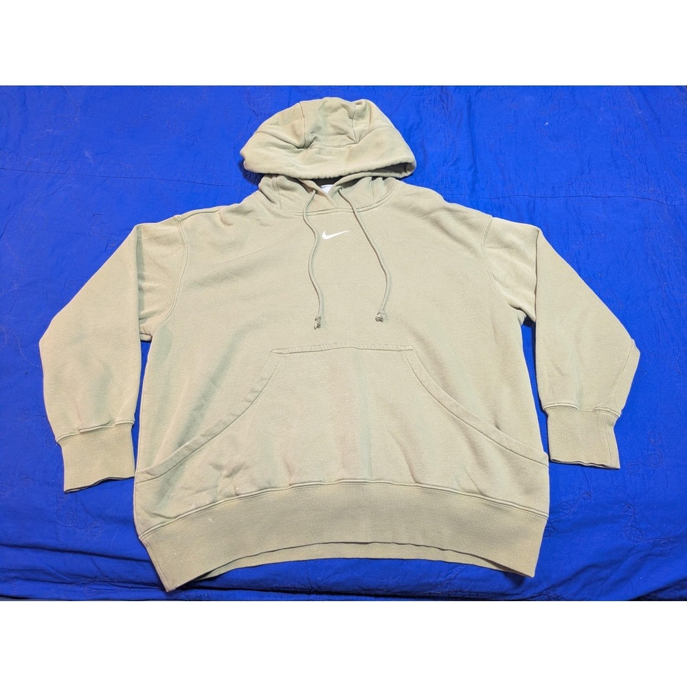 Vintage Nike Hoodie Center Swish Olive Green Fleece Pullover DQ5860-334